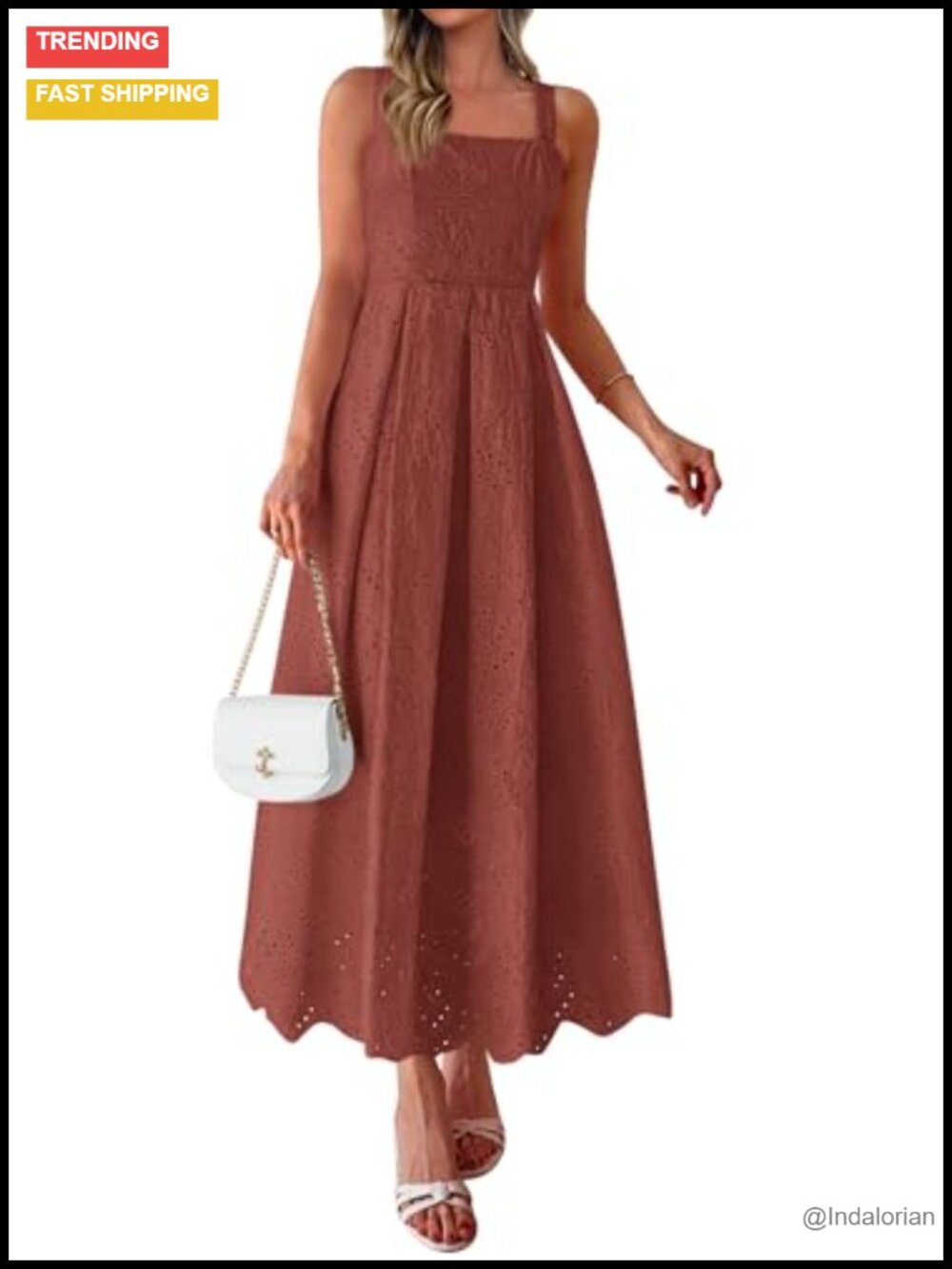 Sleeveless Eyelet Maxi Dress with Pockets Adjustable Straps